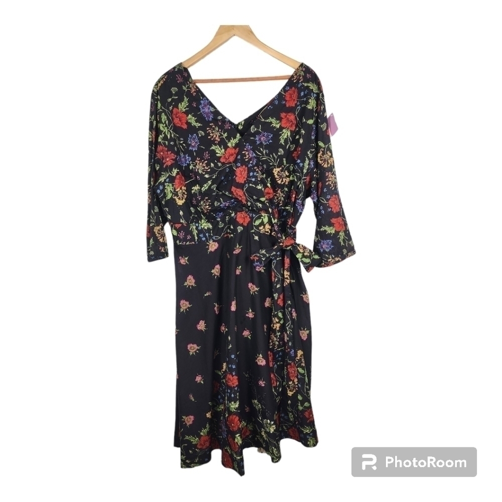 J. Peterman Floral Fit & Flare Midi Half Sleeve Dress Size 22